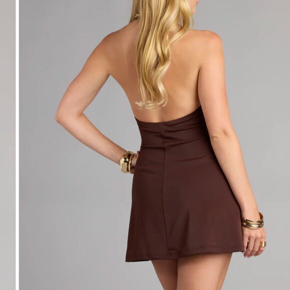 NEW Winsor Brown Halter Mini Dress Size XS - Picture 2 of 3